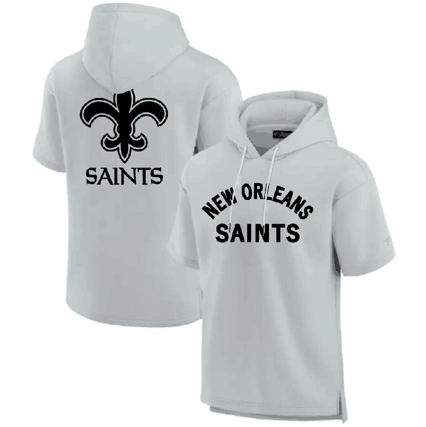 Men's New Orleans Saints Gray Super Soft Fleece Short Sleeve Hoodie Men's New Orleans Saints Gray Super Soft Fleece Short Sleeve Hoodie